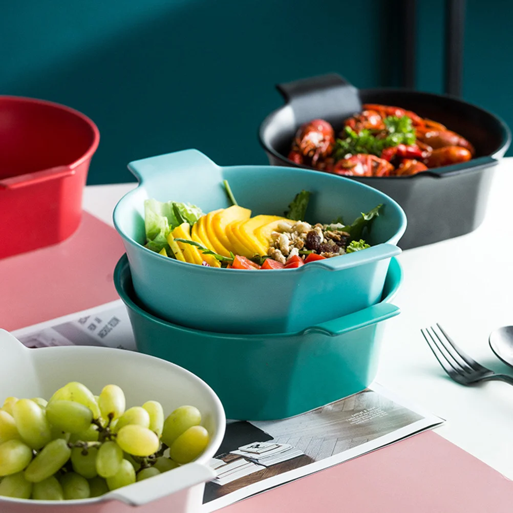 

Керамическая миска с двойным ухом, универсальная миска для сервировки еды для лапши, завтрака, десерта, домашнего кухонного контейнера для фруктов