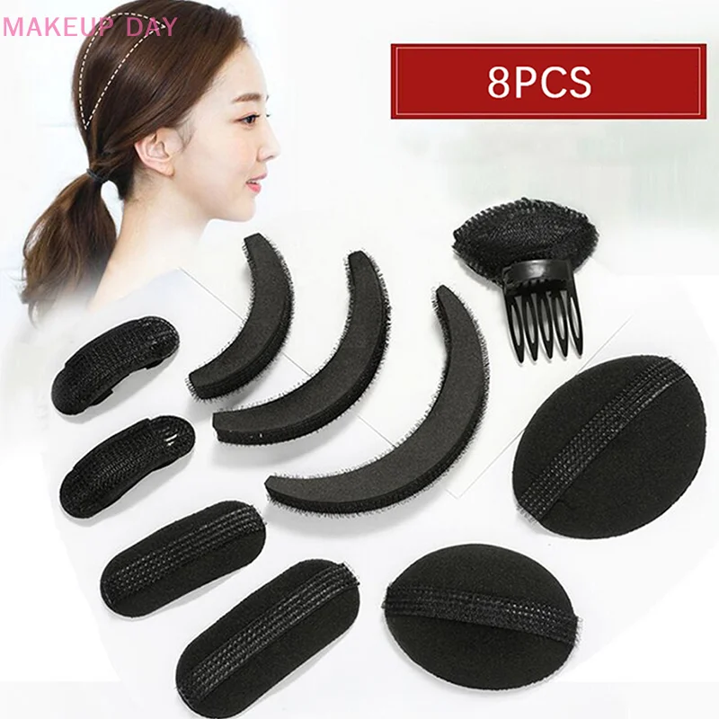 Esponja de cabelo Puff com Clip, Hair Styling Insert Tool, Base fofa, 8pcs por conjunto