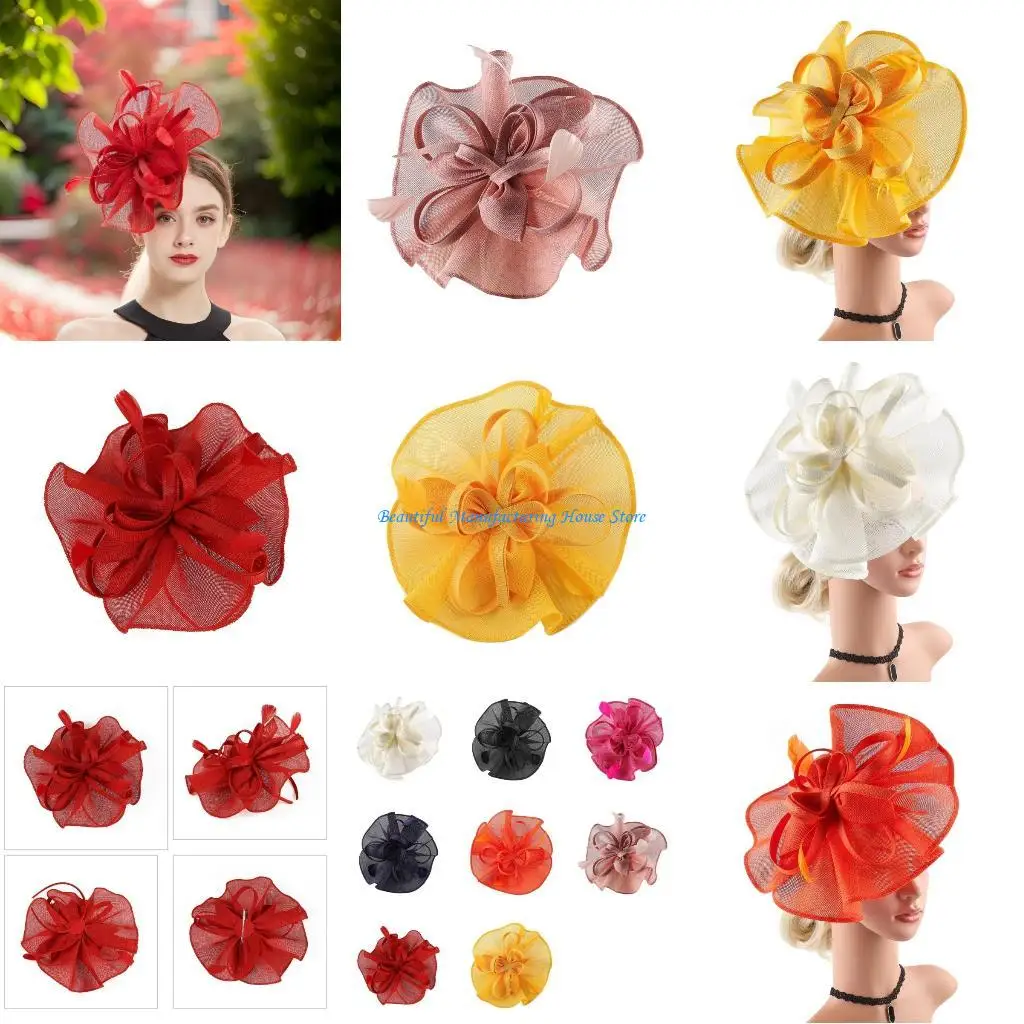 

E56A Flower Fascinator Hat for HorseRacing Teaparty Headband Party Supply