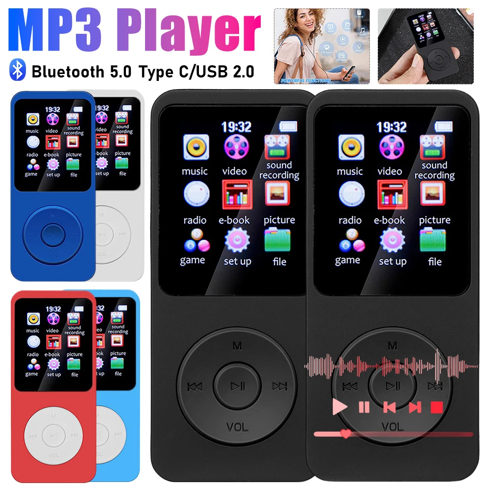 MP3 Player Portable Music Player Bluetooth-Compatible5.0 Built-in Speaker HiFi Lossless Music Player FM Radio E-Book Recording