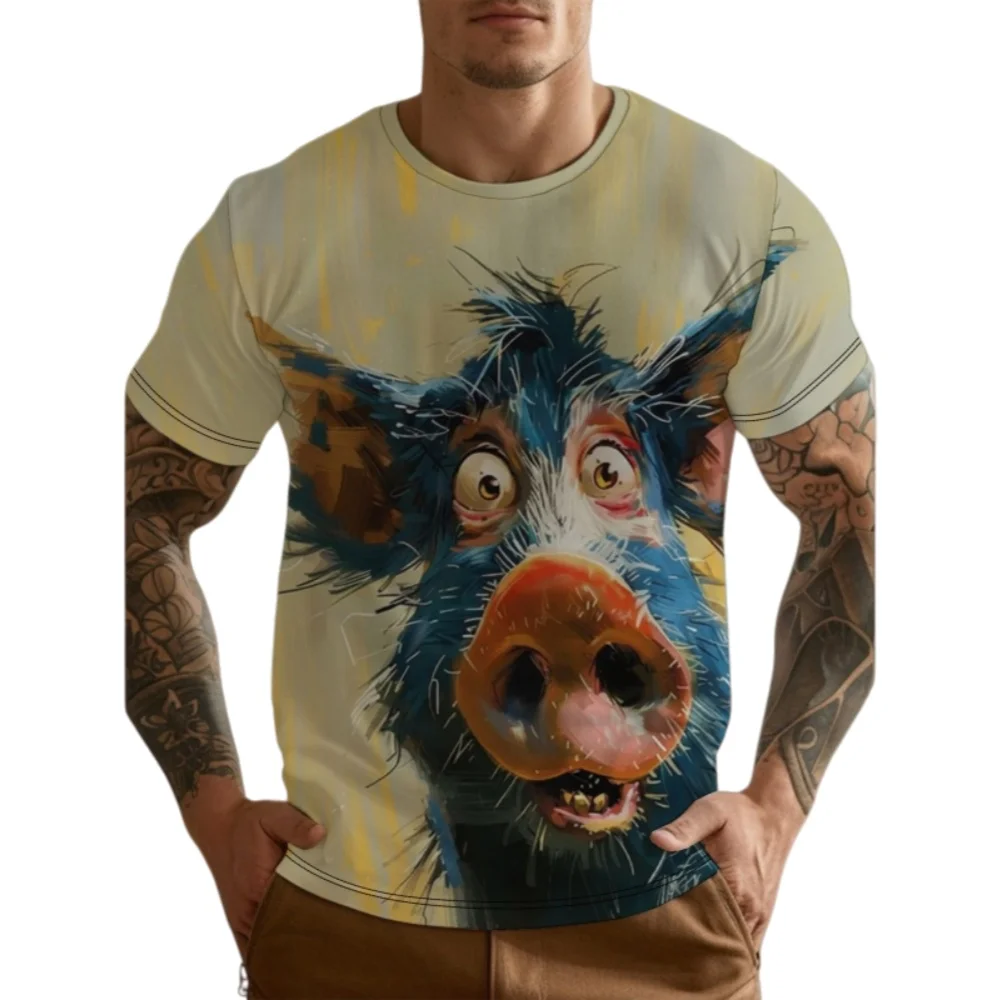 Nouveau T-shirt pour homme grande taille avec motif de cochon amusant et lumineux, impression 3D, tendance de la mode de rue, style de loisirs et de sport quotidien