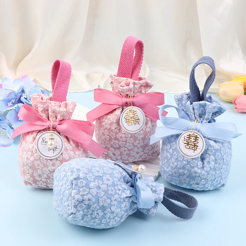 1Pc Wedding Party Candy Bag Pink Blue Cloth Packaging Bags Mother's Day Birthday Anniversary Moment Decor Blessing Wish Supplies