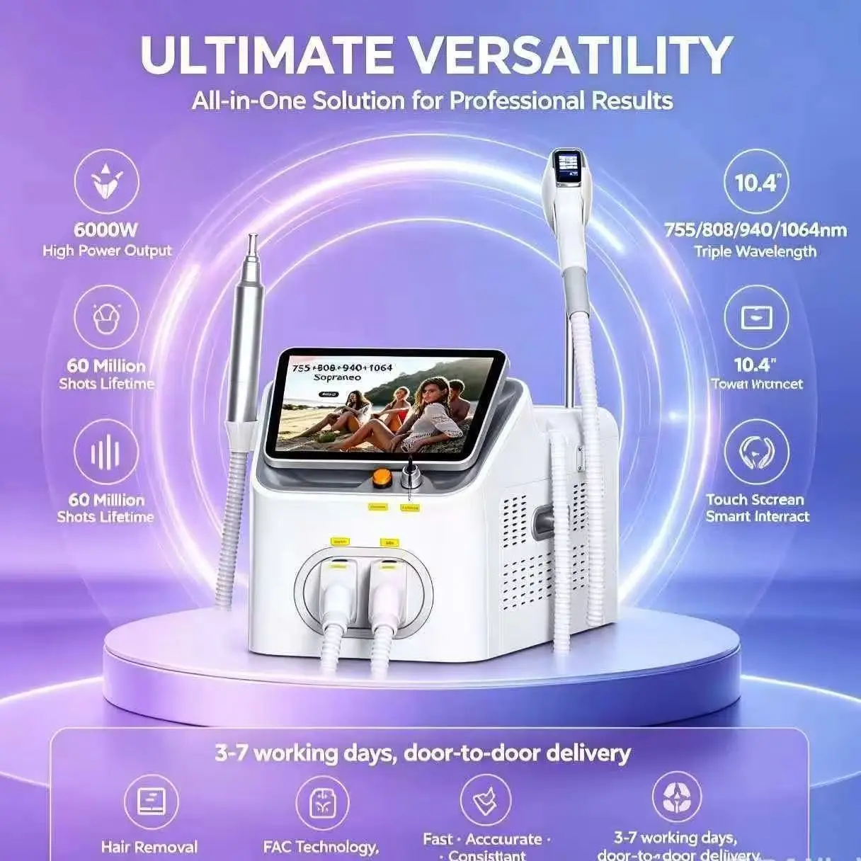 2IN1 Diode Lase Professional 5000W 4Waves 10Bars Hair Removal Machine Picosecond Qswitch ND YAG 1064NM Tattoo Removal Machine