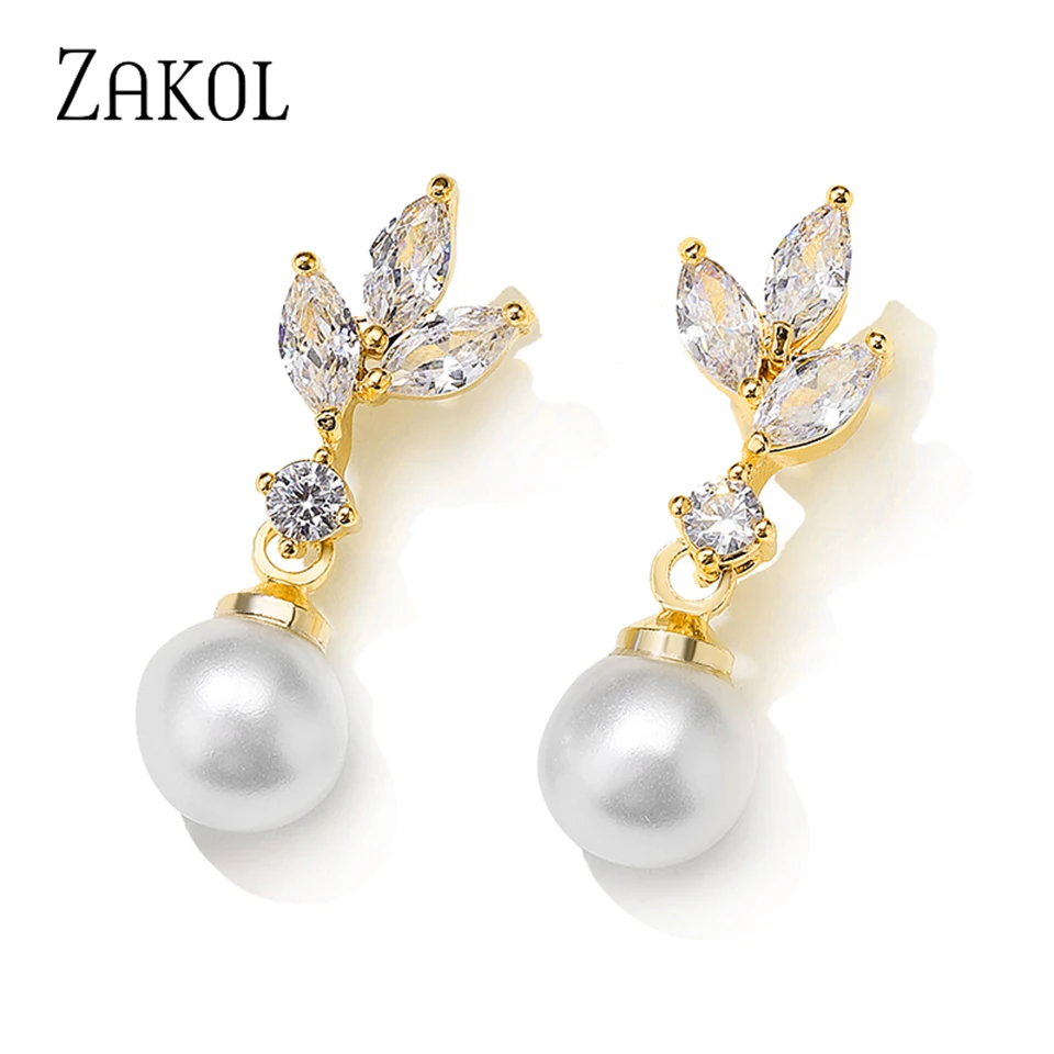 Zakol einzigartige exquisite Marquise Zirkonia Imitation Perle Tropfen Ohrringe für Frauen elegante Braut Hochzeit Schmuck