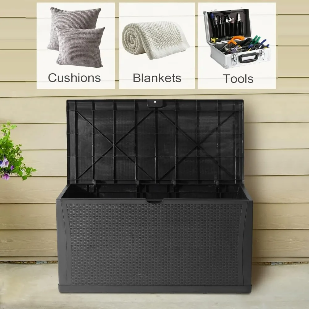 120 Gallon Large Deck Box, Waterproof Large Capacity for Patio, Garden, Large Outdoor Resin Rattan Storage Box Rainproof