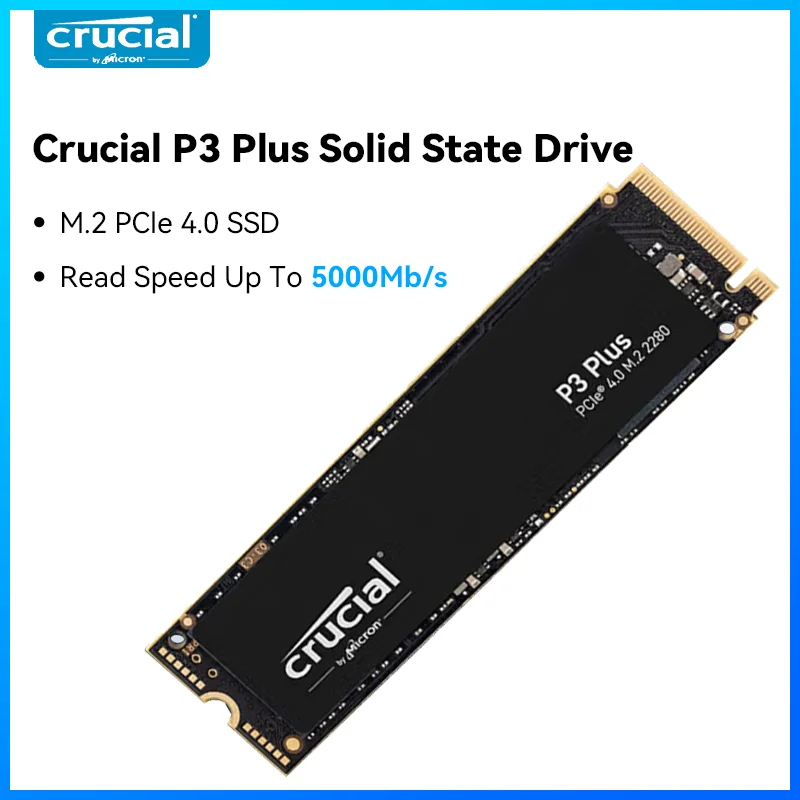 Crucial P3Plus SSD 5000MB/s NVMe M.2 2280 PCIe 4.0x4 Solid State Drive 500G 1TB 2TB 4TB Internal Hard Drive for Laptop Desktop