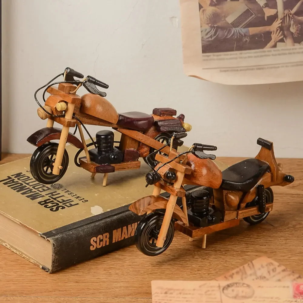 Retro Wooden Motorcycle Decoration Handmade DIY Car Model Home Office Decoration Crafts Collection Children\'s Toys Birthday Gift