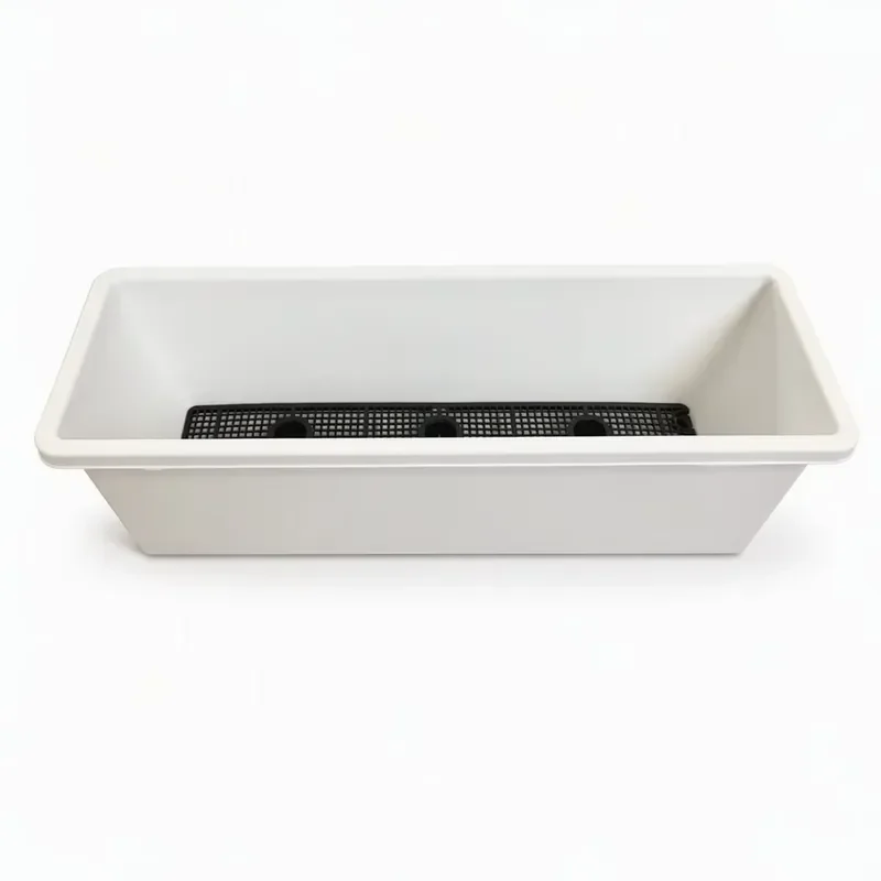 White Rectangular Plastic Flower Pot with Drainage Hole for Window Sill Balcony Garden Indoor Outdoor Vegetables Herbs