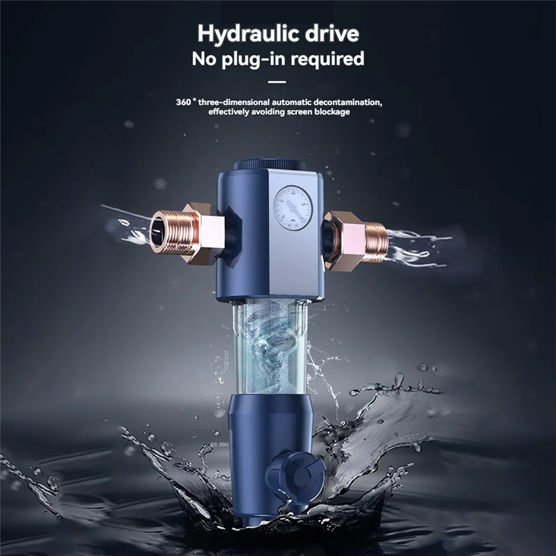 

A15F-Cleaning Pre Filter With Pressure Gauge 360° High-Pressure Backwash Filtration System Reusable Whole House Filter