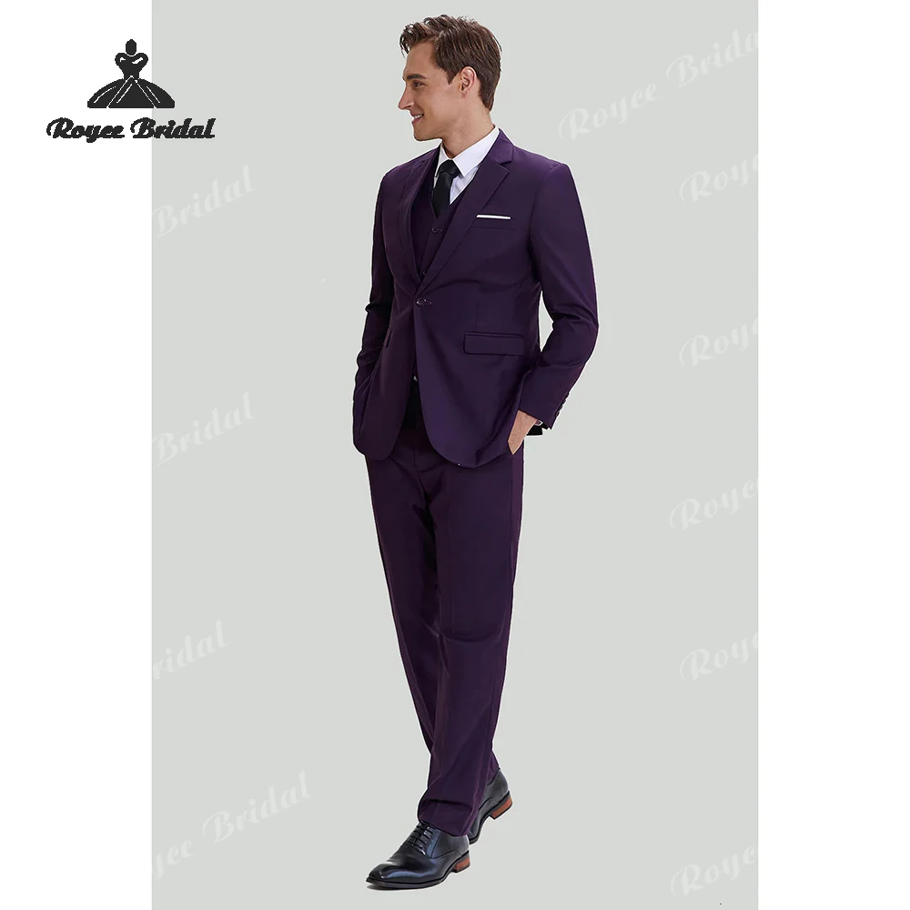 

Purple Three Piece Single Breasted One Button Men's Wedding Suit 2026 Notched Lapel Evening Prom Suit costume homme mariage