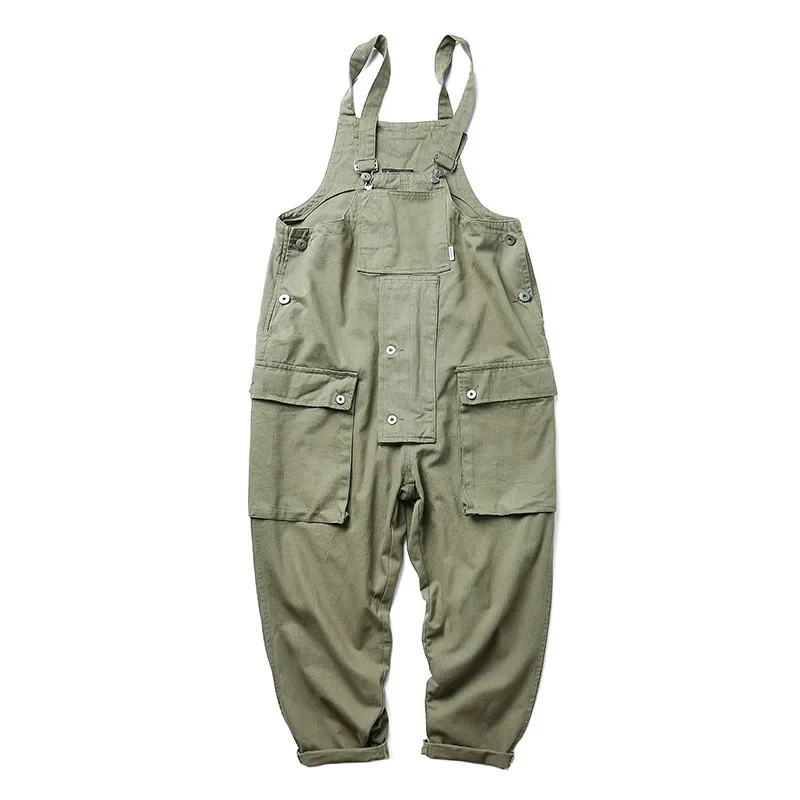 Men\'s American Casual Overalls Suspender Pants, Work Trousers with Long Pants, Amekaji Trendy Brand, Loose Suspender Pants.