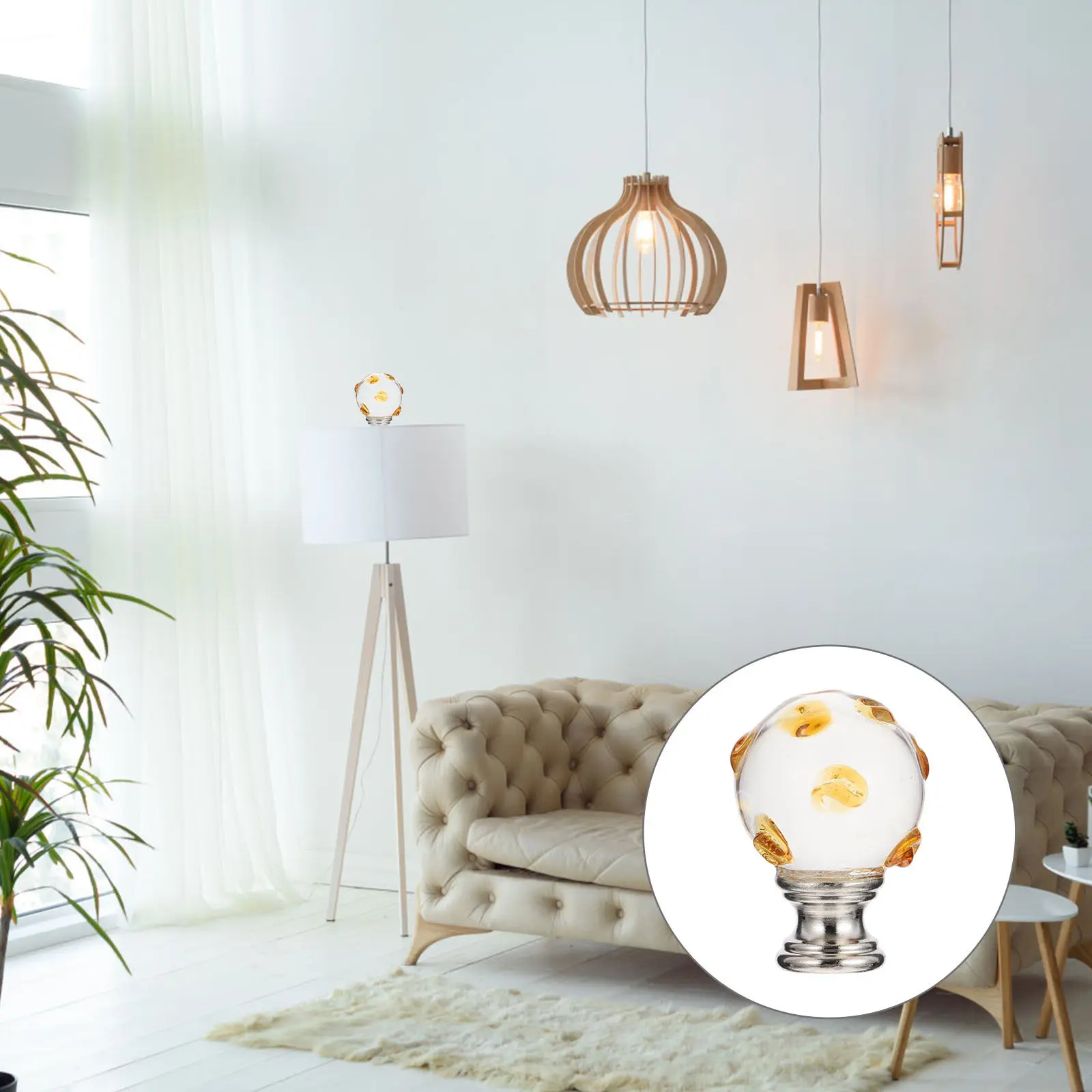 2Pcs Lampshade Finial Transparent Glass Decorative Lamp Accessory Yellow for Table Floor Light Caps Knobs Modern Stylish Lamp