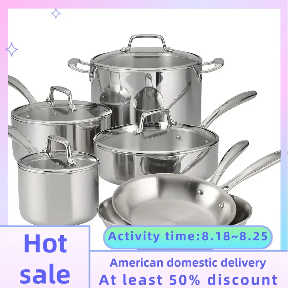 

10 Piece Cookware Set,Stainless Steel Three-layer Composite,Compatible with Stoves, Including Induction Cooker,Oven,Cookware Set