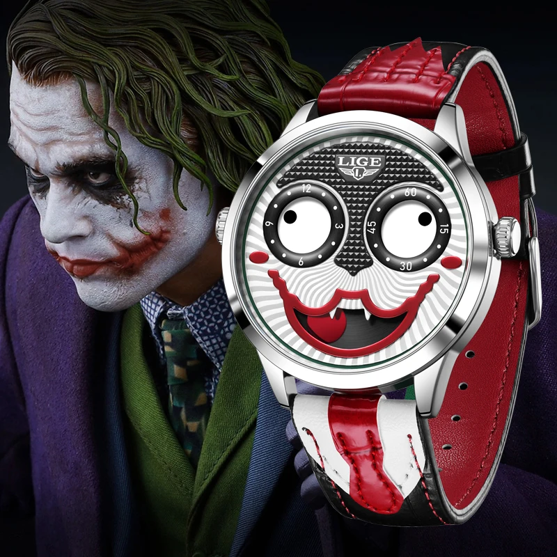 LIGE 2025 Creative Watches For Men Clown Fashion Quartz Wristwatches Waterproof Leather Strap Mens Watch Cool Joker Reloj Hombre