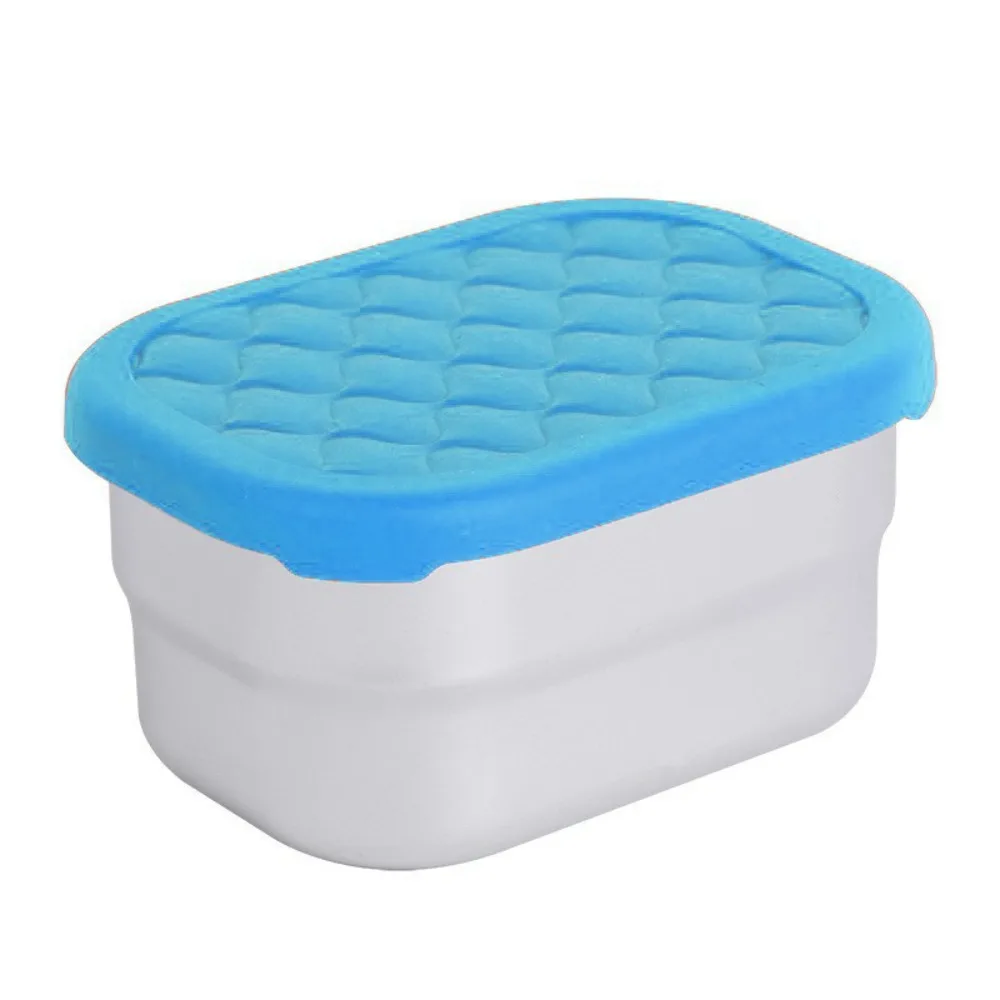 Sealed 304 Stainless Steel Snack Container with Silicone Lid Rectangular Salad Dressing Container Rust-proof 230ML