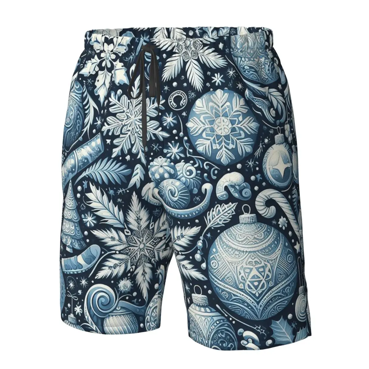 กางเกงขาสั้นชายหาดสีน้ำเงินขาว ลายคริสต์มาส แห้งเร็ว สวมใส่สบาย เหมาะสำหรับฤดูร้อน