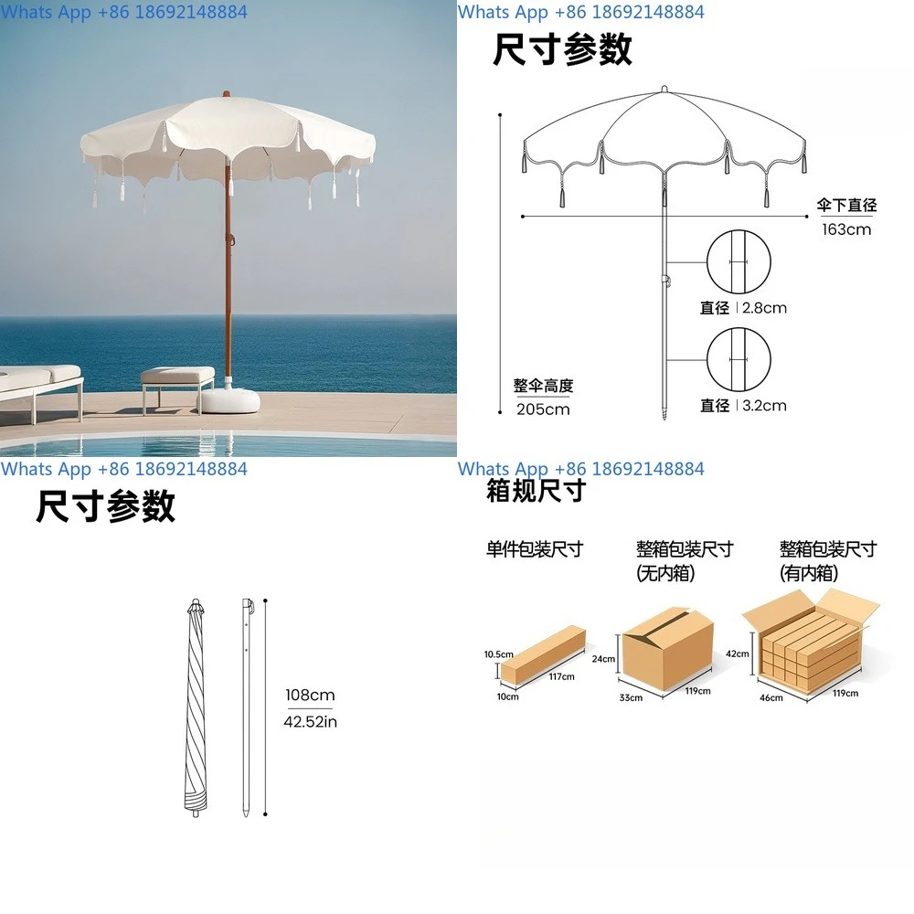

Sunshade Umbrella with Tassel Pendant for Outdoor Use Rain and UV Protection Thickened Sturdy Design for Garden Street Vending