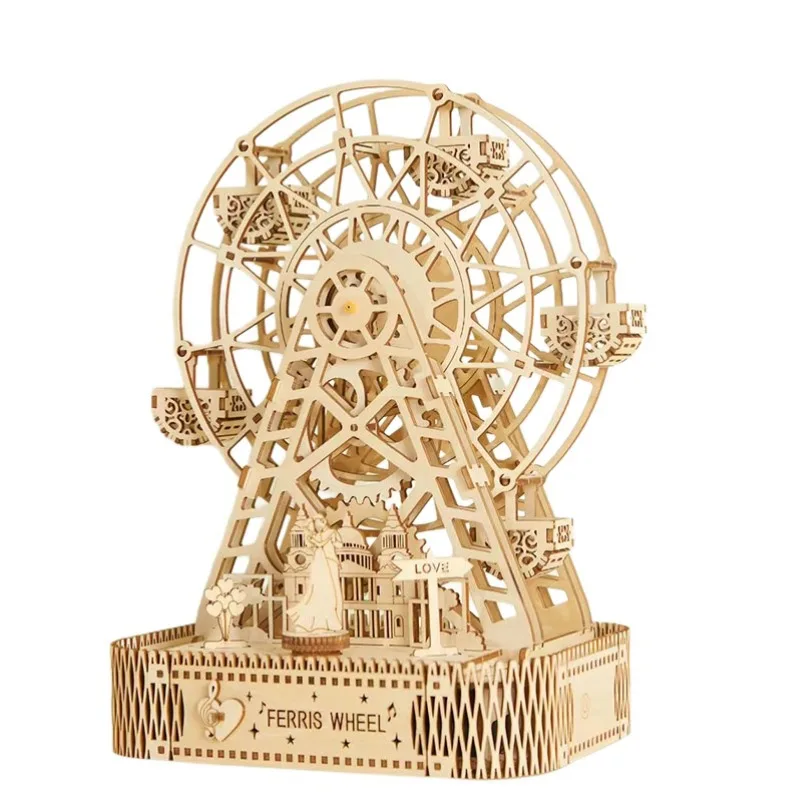 

3D Three-dimensional Puzzle High-difficulty Assembly Ferris Wheel Wooden Model Music Box for Boys and Girls