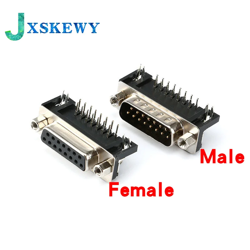 5Pcs  Black Male/Female DB15 DR15 D-Sub Right Angle Double Row Pins PCB Mount VGA Port Connector Socket With Screw Nuts