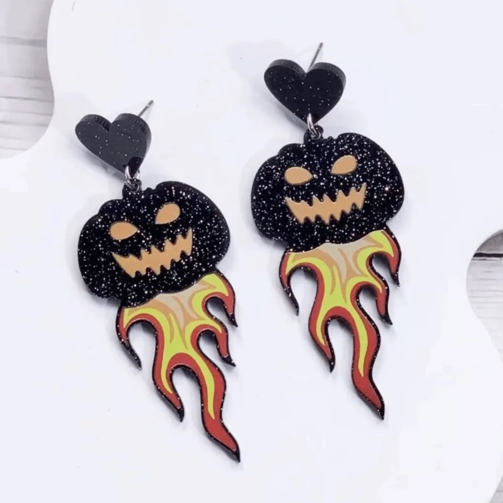 

1 Pair Trendy Alien Halloween Earrings Acrylic Funny Cute Ghost Ear Studs UFO Colorful Pumpkin Dangle Earrings Party