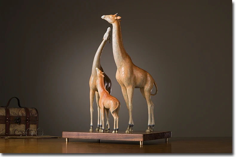 large TOP master BRONZE carving art statue Africa giraffe family 2023 Home store Company SHOP TOP COOL ornament art Sculpture