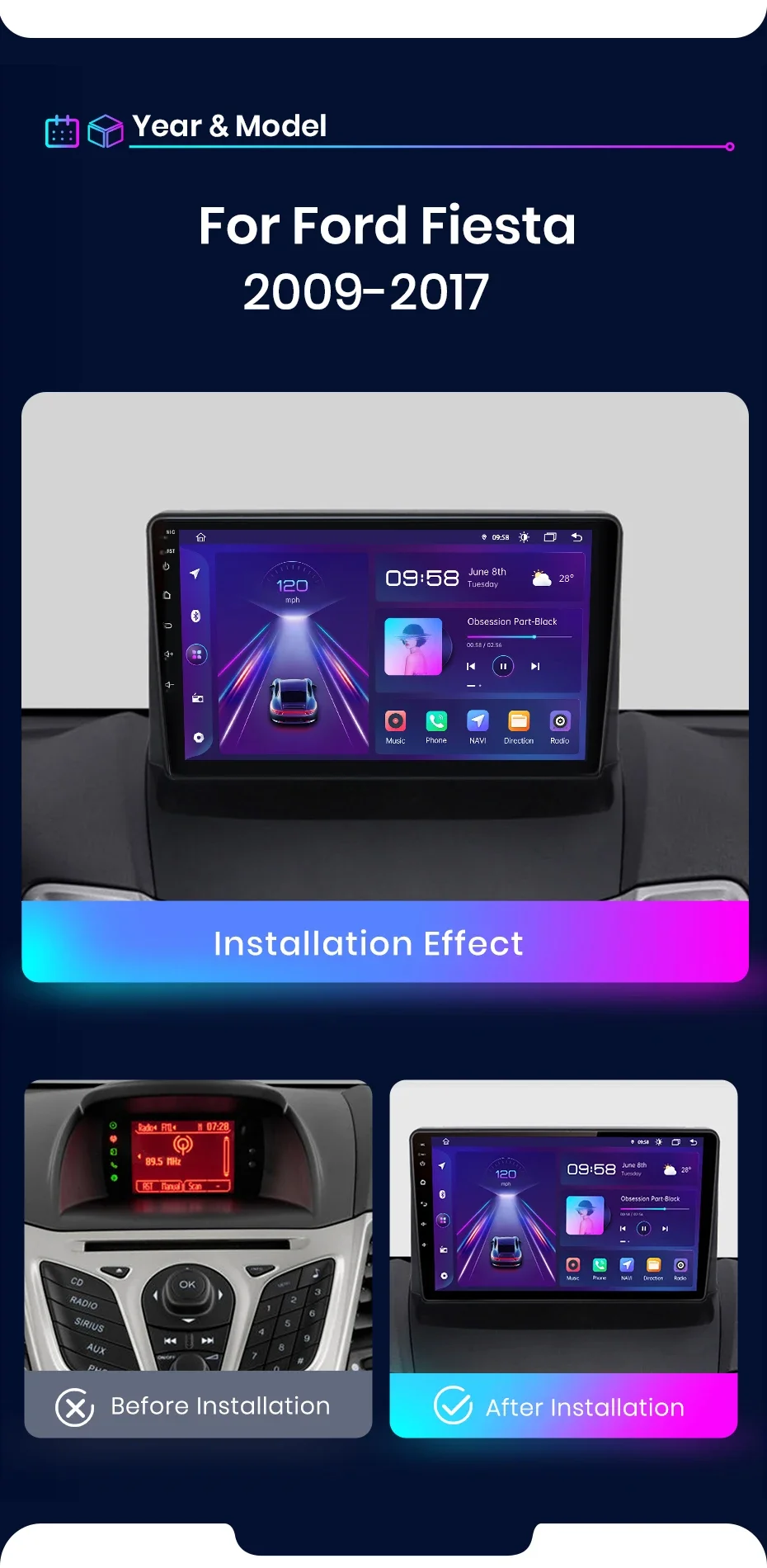 Junsun kabelloses carplay android auto radio für ford fiesta mk7 2012-2015 auto intelligente systeme rds bt dsp 2 din autoradio – Detail 6