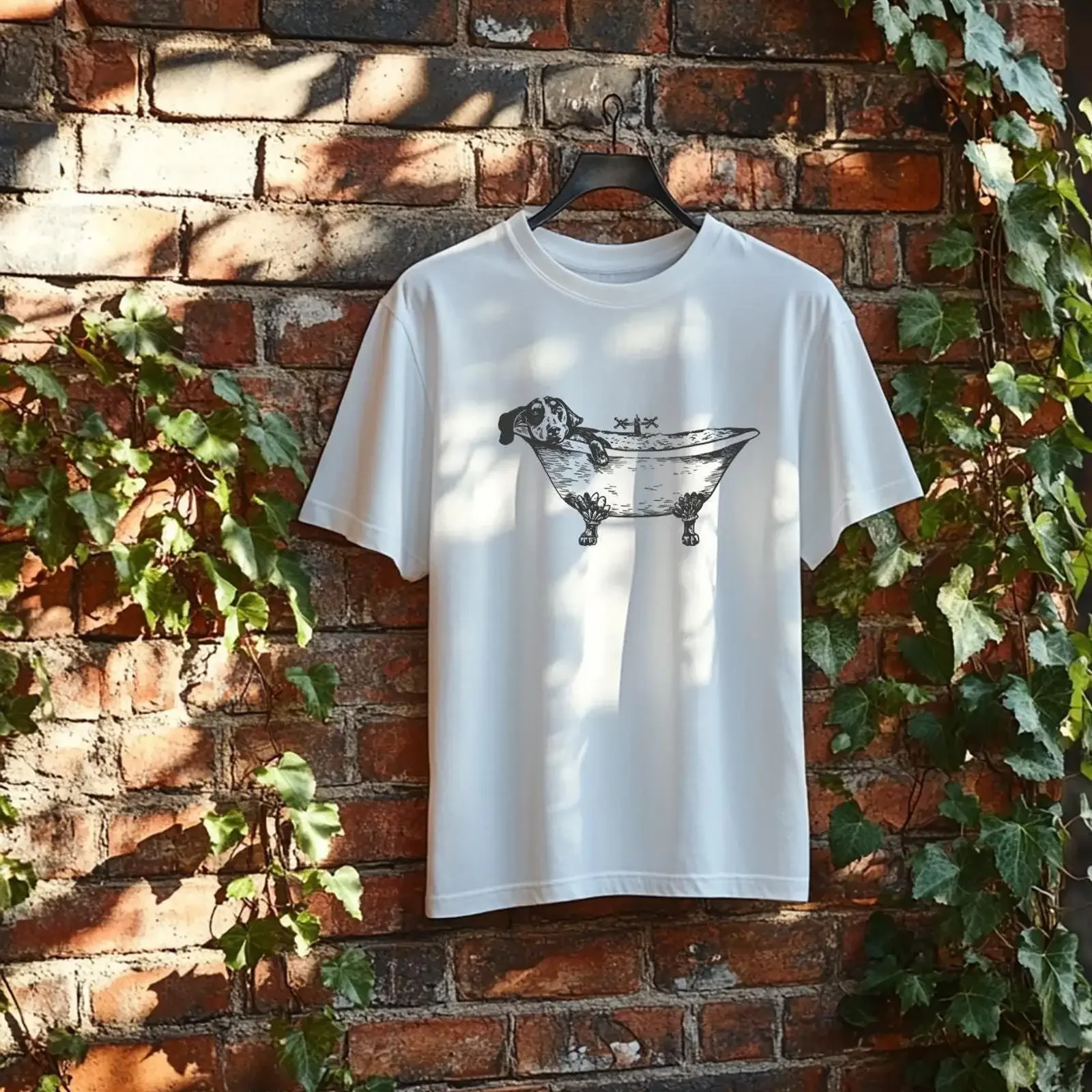 Dog in Bathtub T shirt Men's Animal Funny Man vintage Washed Stylish streetwear Top For Everyday Wear Casual graphic Soft
