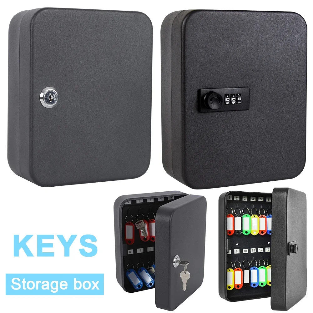 Wall Mount Key Lock Box with 20 Key Hooks Outdoor Wall Mounted Key Holder Organizer Digit Combination Password Security Lock