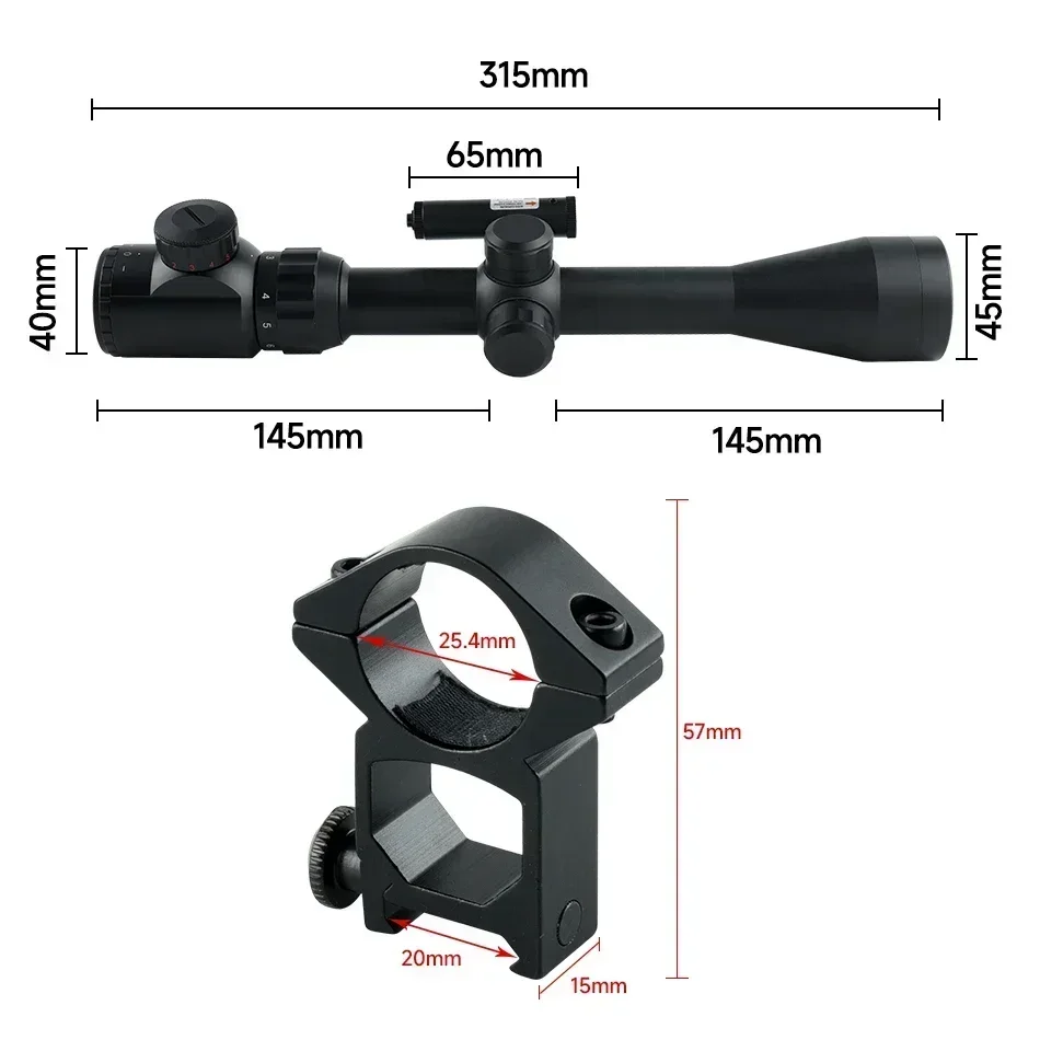 Imagem -03 - Óptica Scopes com Mira a Laser Air Rifle Scope Tactical Riflescope Vermelho e Verde Iluminado Retículo Caça 3-9x40eg