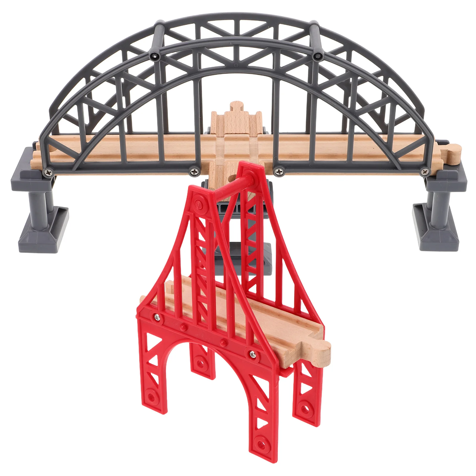 2pcs Train Track Bridge Wooden Plastic For Kids Pretend Play Educational Building Set Railway Layout Expansion Piece Simulation