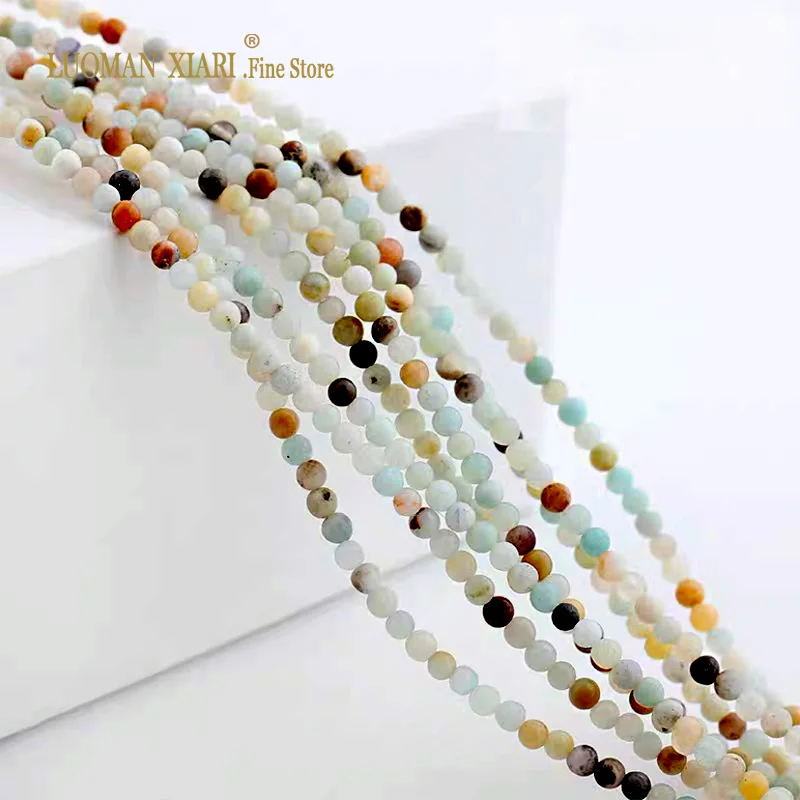 2 3 4MM Natural Amazonite Stone Beads Loose Round Small Beads for Jewelry Making DIY Bracelet Earrings Accessories 15''