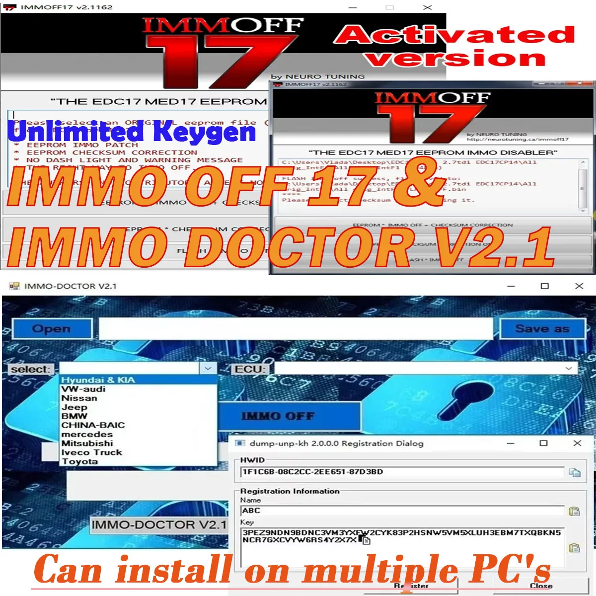 

2024 New IMMO DOCTOR V2.1& IMMOFF 17 With Unlimited KEYGEN Immoff 17 MULTI BRAND Immo Off Delete Software ECU Chip Tuning