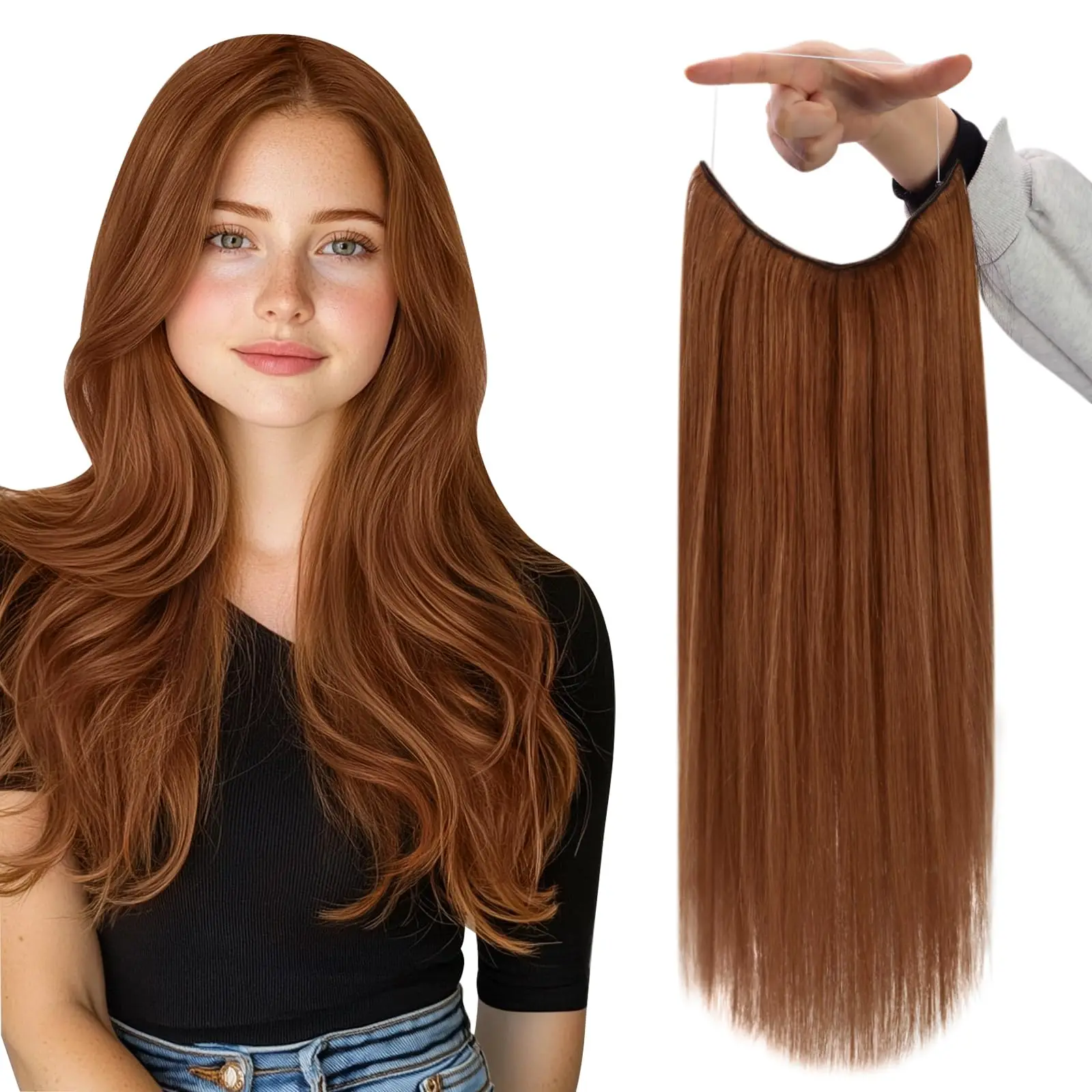 وصلات شعر خيط السمك شعر بشري قطعة واحدة 12-26 بوصة # 2 لزيادة كثافة الشعر البني الداكن #1