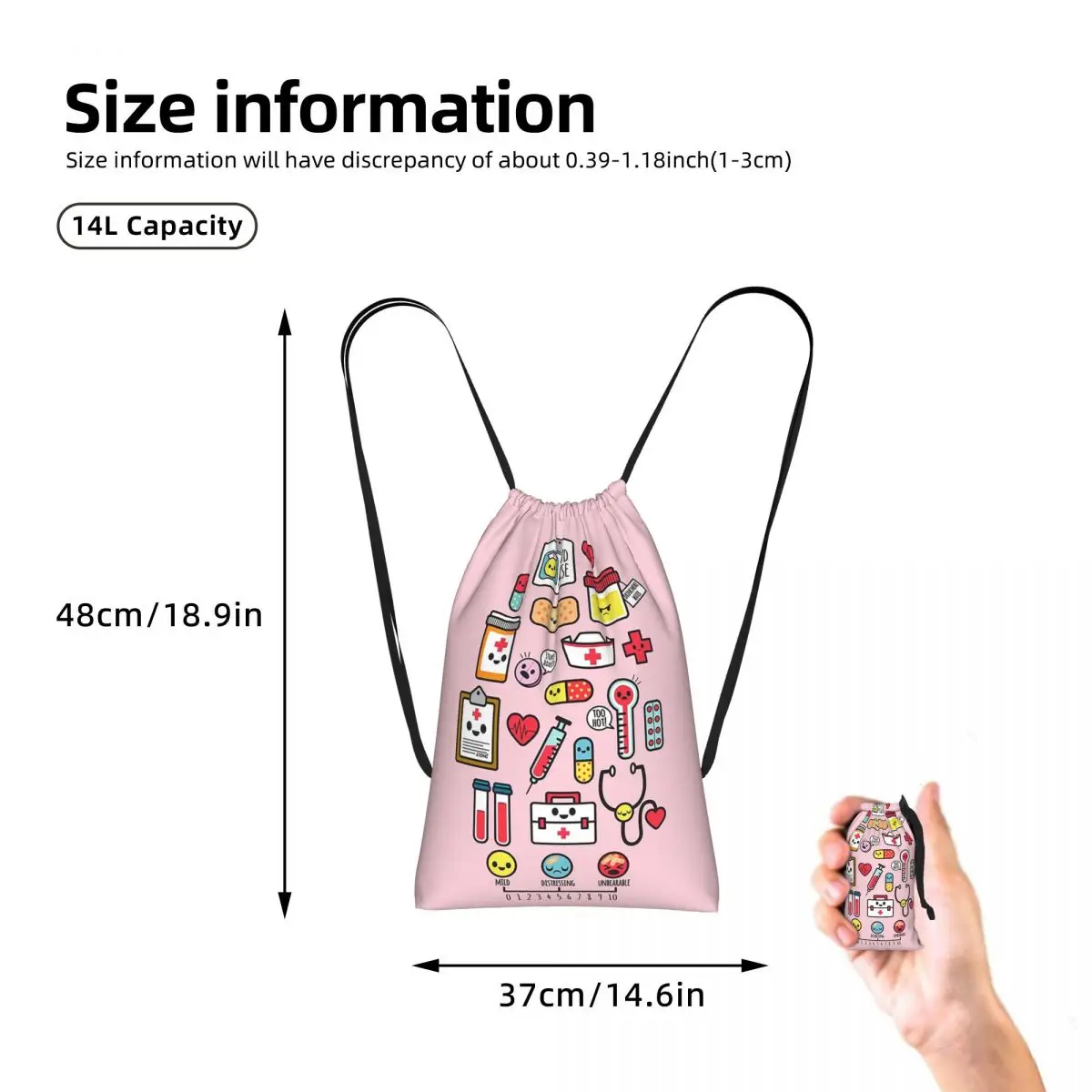 Proud To Be A Nurse Pink Drawstring Backpack Sports Gym Bag Lightweight Foldable Storage Drawstring Bag for Men Women