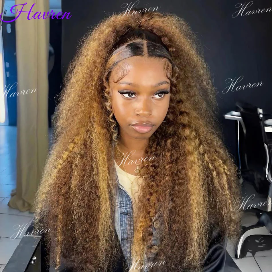 

P427 Highlight Deep Wave 1B/30 Black Brown Ombre 13x6 HD Lace Frontal Human Hair Curly Wig 13x4 Lace Front Colored Wig For Women