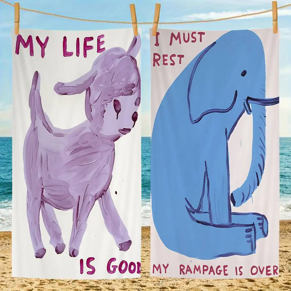 D-David S-Shrigley Art Beach Towel Colorful Bath Towels for Girl Microfiber Quick Dry Custom Sand Free Beach Yoga Spa Gym Pool