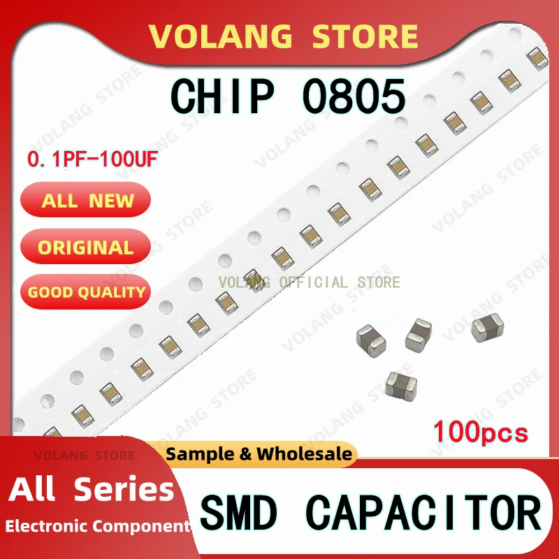 100Pcs Capacitor SMD Chip Multilayer Ceramic 0805 0.1pF - 100uF 10pF 22p 47p 1nF 33N 100nF 220nF 0.1uF 1uF 2.2uF 4.7uF 10uF 47uF