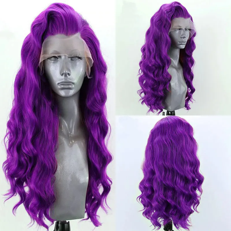 Dark Purple Color Water Wave Hair Wig Synthetic 13X4 Lace Front Wigs High Quality Heat Resistant Fiber Hair For Women Cosplay