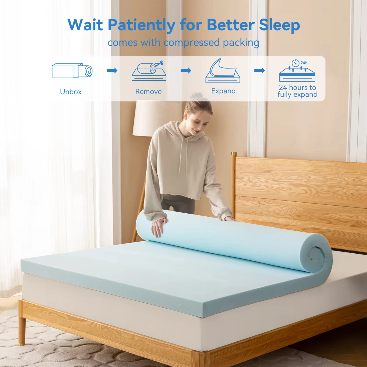 Hcore 1  Gel Memory Foam Mattress Topper, Blue Mattress Pad, Soft Breathable Cooling Bedding  Bedroom, Guest Room, CertiPU