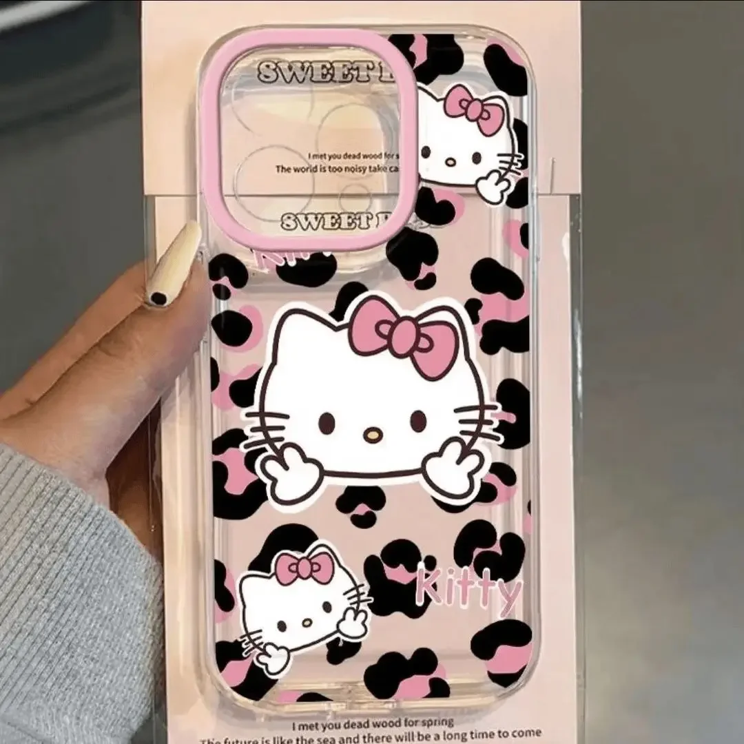 Pink Leopard Hello Kitty Clear Space Phone Case For Vivo S1 S10 10E 12 15 17E V15 V23 V27 V40 PRO 5G iQO-NEO7 Transparent Cover