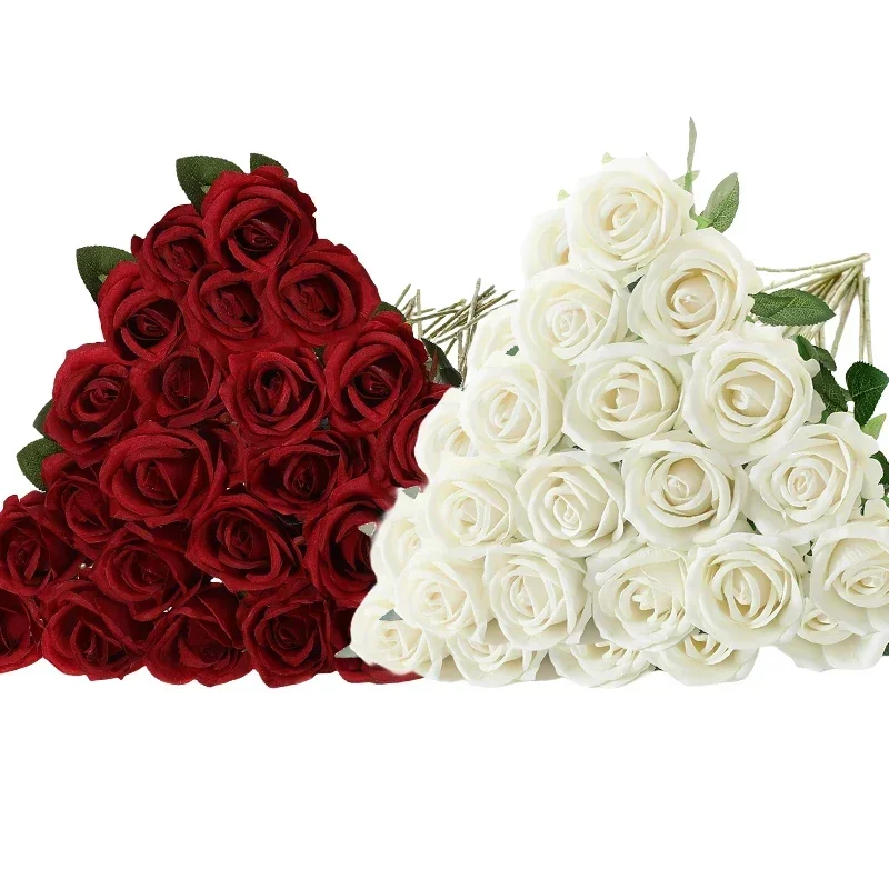 50 Stück künstliche Rosen aus Samt, fühlen sich echt an, künstliche Rosen, Blumen für Valentinstag, DIY, Hochzeitsstrauß, Party, Heimdekoration