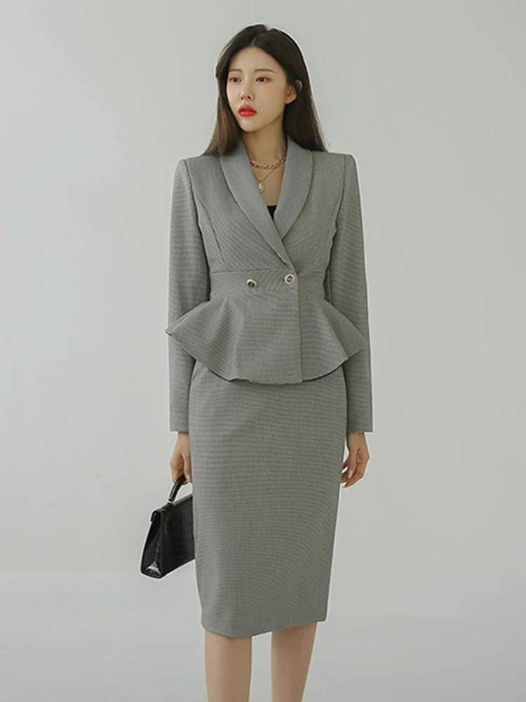 

New Arrival Fashion Korean Style Sets For Women Temperament Slim Pencil Skirt And Vintage Ruffles Jacket Sexy Two Piece Set