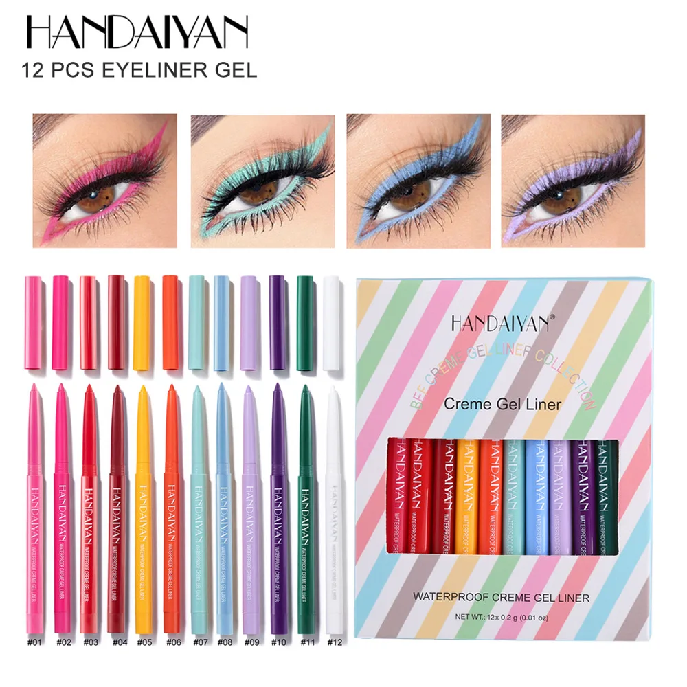 

HANDAIYAN Eyeliner Gel Pencil 12 Colors Sets Matte Colored Eye Liner Pen Waterproof Makeup White Orange Colorful Eyes Cosmetics