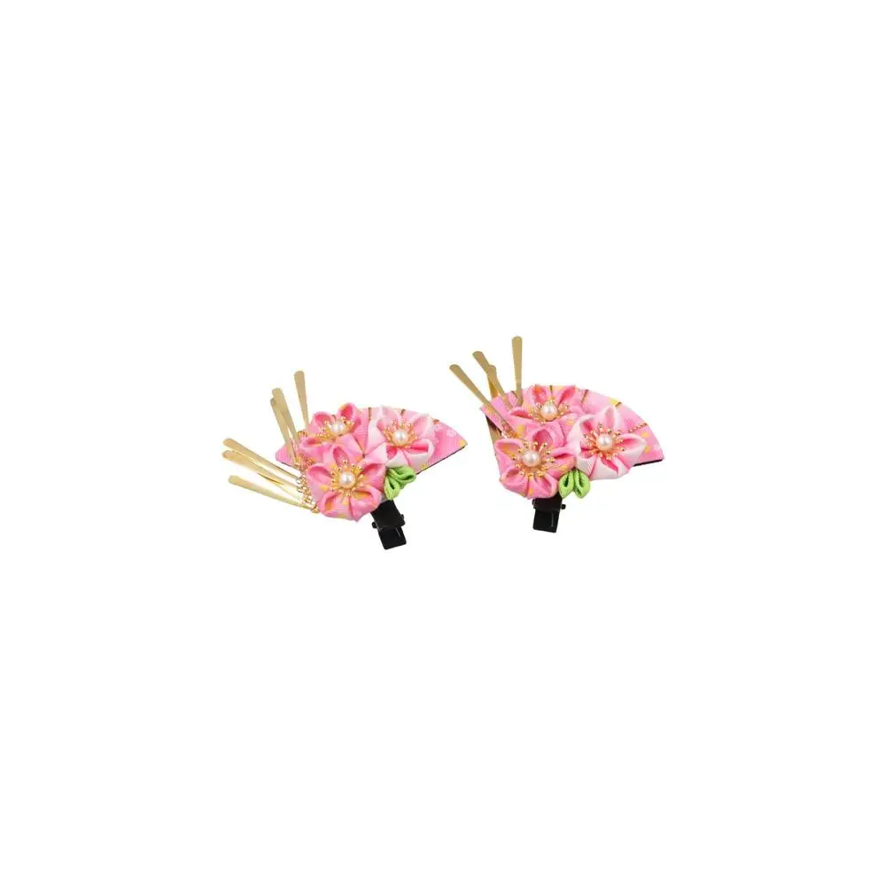 Sweet Tassels Tassel Fan Hairpin Sakura Cloth Japanese Kimono Headwear Kimono Hair Clip Flower Children