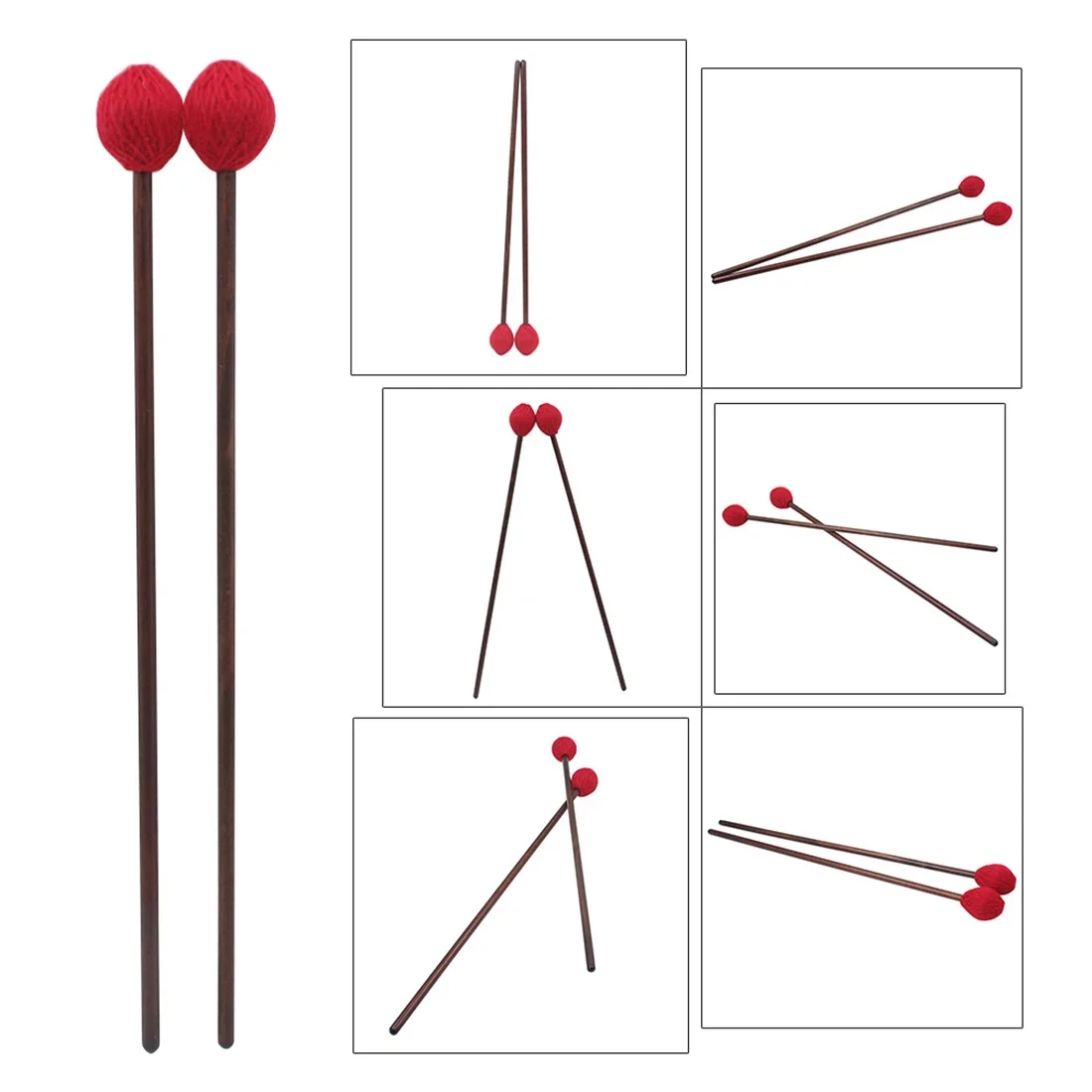 Drumstick Marimba Mammer 1 Pair Percussion Instrument Accessories Intermediate Marimba Mallets Professional Xylophone Mallet Red