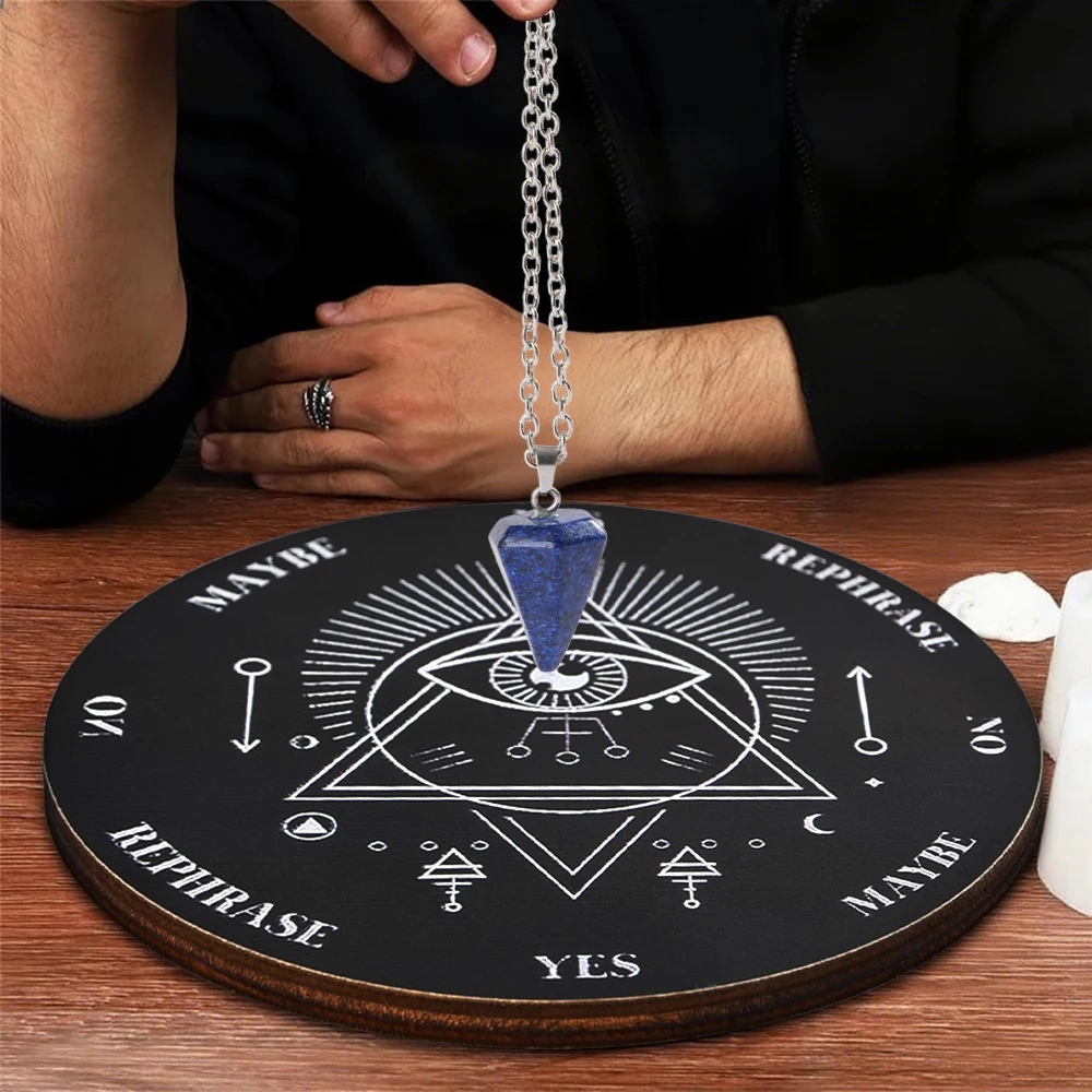 2pcs Wooden Divination and Witchcraft Altar Supplies, Including Crystal Necklace and Mystical Message Board Kit