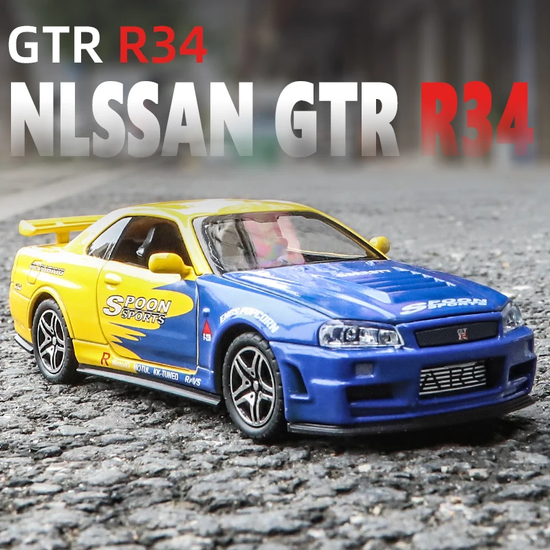 

Simulation 1/32 Scale Nissan GTR R34 Alloy Sport Car Model With Sound Light Diecast Toy Vehicles Collective Miniature Voiture