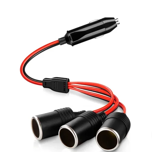 Encendedor de cigarrillos de coche de 1 a 3, divisor de enchufe de 3 vías, adaptador de cargador de corriente de 12v y 24v, Cable de extensión de enchufe hembra