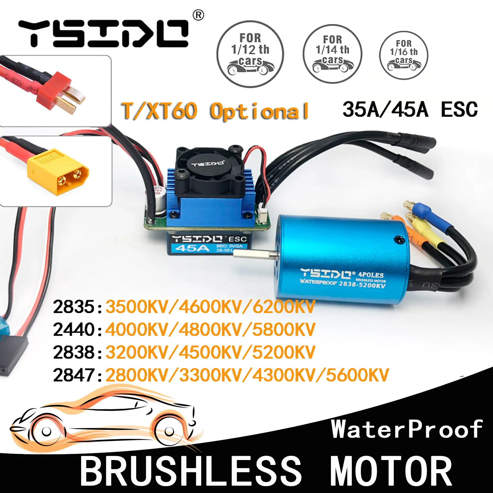 YSIDO 2435 2440 2838 2847 Brushless Motor 35A 45A ESC for Wltoys 124016 Remo Hobby XLH Timaya Redcat 1/12 1/14 1/16 RC Boat Car