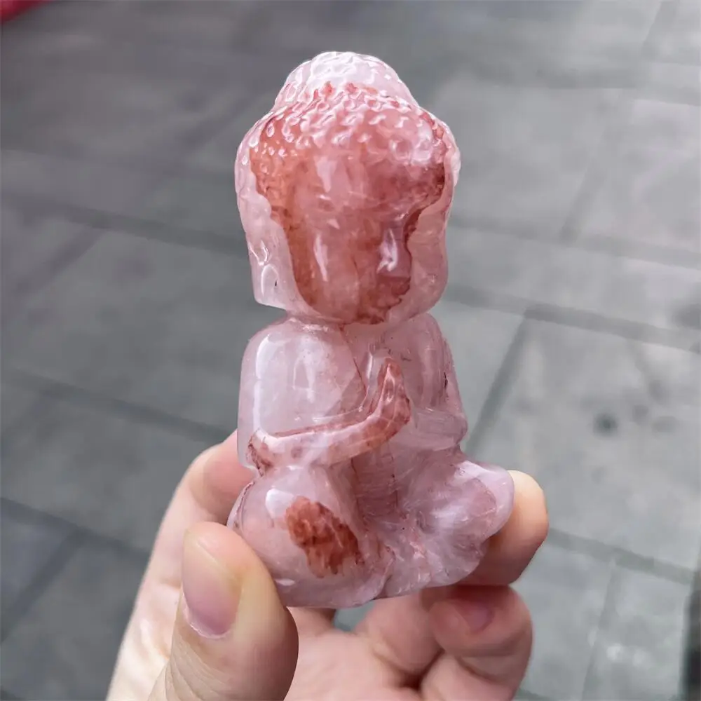 1pcs Natural Red Fire Quartz Hematoid Buddha Carving Healing Fengshui Stone - Unique Holiday Craft Gift for Home Decor